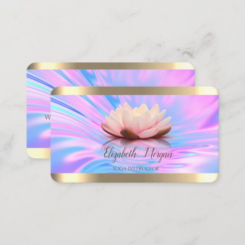 Lotus Flower Gold Stripe Holographic Yoga Business Card