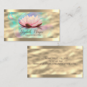 Lotus Flower Gold Stripe Rose Gold Holographic Ink Business Card