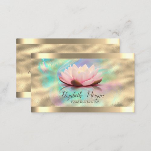 Lotus Flower Gold Stripe Rose Gold Holographic Ink Business Card