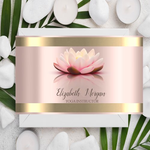 Lotus Flower Gold Stripe Rose Gold Yoga Instructor Business Card