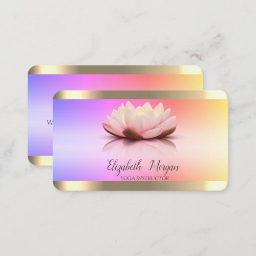  Lotus Flower Gold Stripes Ombre Yoga Instructor  Business Card