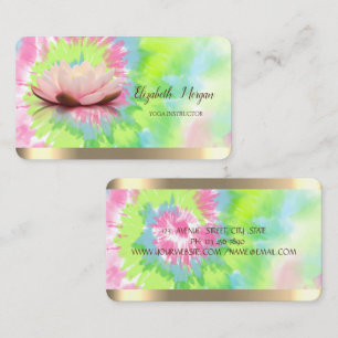 Lotus Flower Gold Stripes Yoga Colorful Tie Dye Business Card