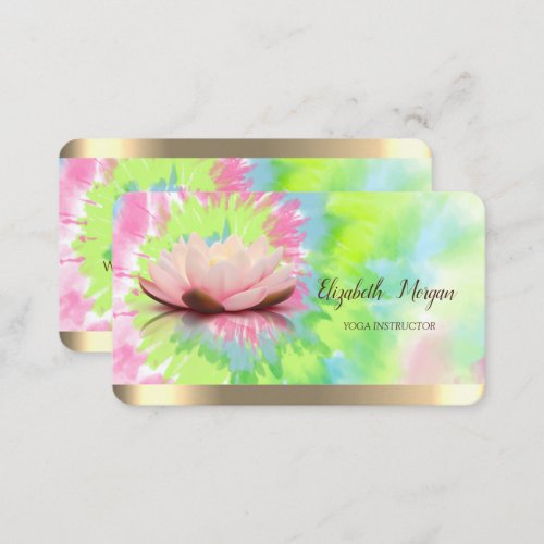  Lotus Flower Gold Stripes Yoga Colorful Tie Dye Business Card