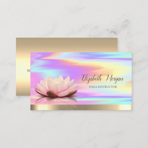 Lotus Flower Gold Yoga Instructor Holographic Business Card