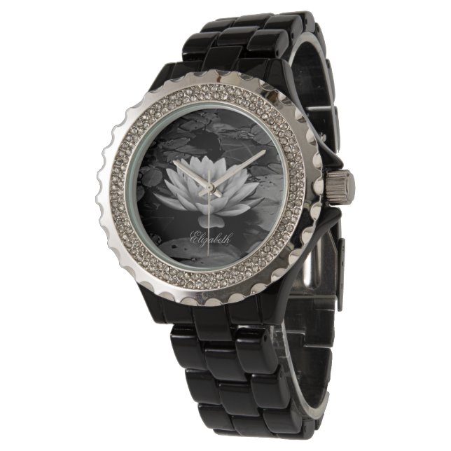 Lotus Flower Gray Black and White Watch (Angled)