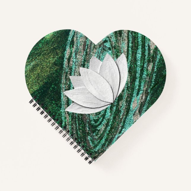 Lotus Flower Green Galaxy Heart Shape Notebook (Front)