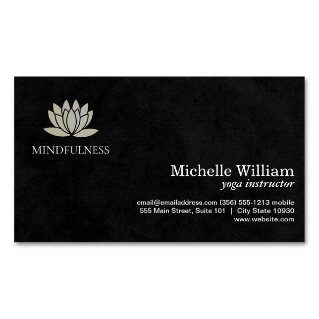Lotus Flower Icon | Simple Sleek Black Business Card Magnet (Front)