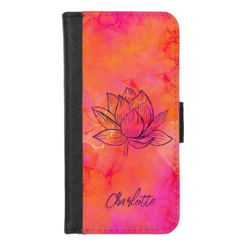 Lotus Flower Illustration Pink Ink Art Yoga  iPhone 87 Wallet Case