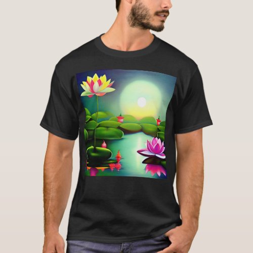 Lotus flower in a pond T_Shirt