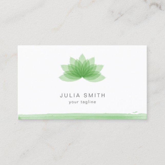 Lotus flower in green color business card (Front)