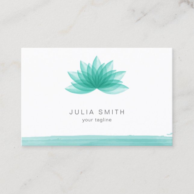 Lotus flower in teal color business card (Front)