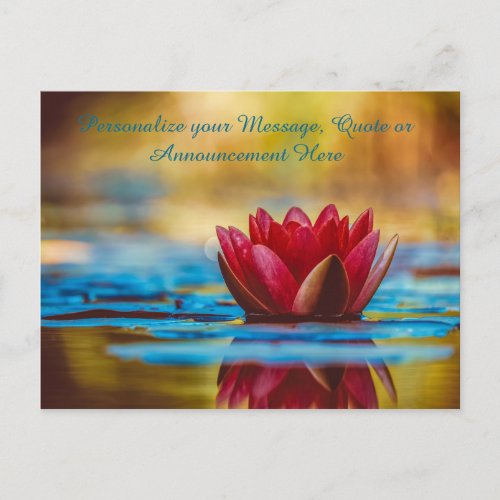 Lotus Flower in Water Personalize Message Quote Announcement Postcard