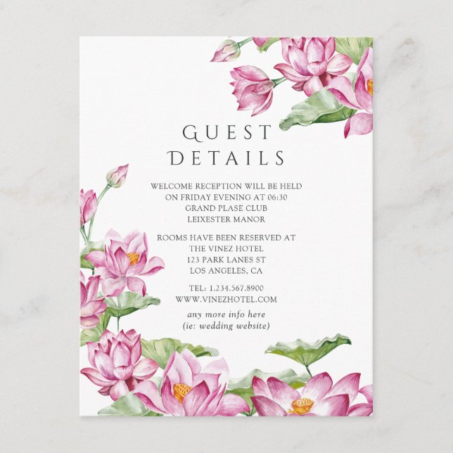Lotus Flower Indian Wedding Guest Details Enclosure Card (Front)