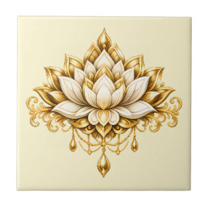 Lotus flower ivory gold floral indian wall decor ceramic tile