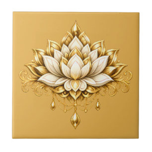 Lotus flower ivory gold floral wall decorative ceramic tile