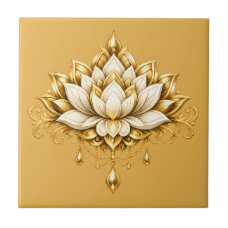 Lotus flower ivory gold floral wall decorative ceramic tile