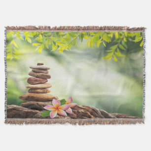 Lotus Flower Landscape, Zen Stones Throw Blanket