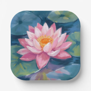 Lotus Flower Lily Pad Watercolor Paper Plates