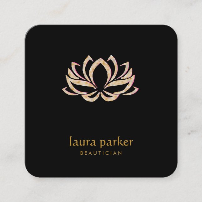 Lotus Flower Logo Healing Therapy Yoga Holistic Square Business Card (Front)