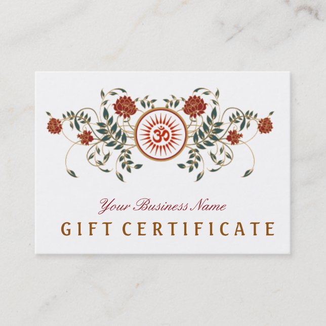 Lotus Flower Logo OM Symbol Gift Certificate (Front)