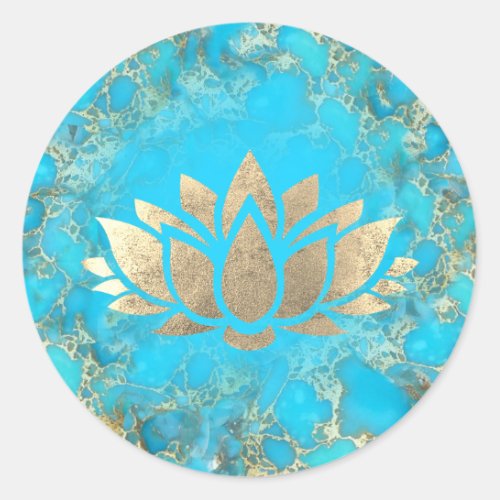 lotus flower logo on turquoise stone classic round sticker