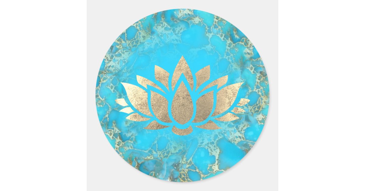 lotus flower logo on turquoise stone classic round sticker | Zazzle