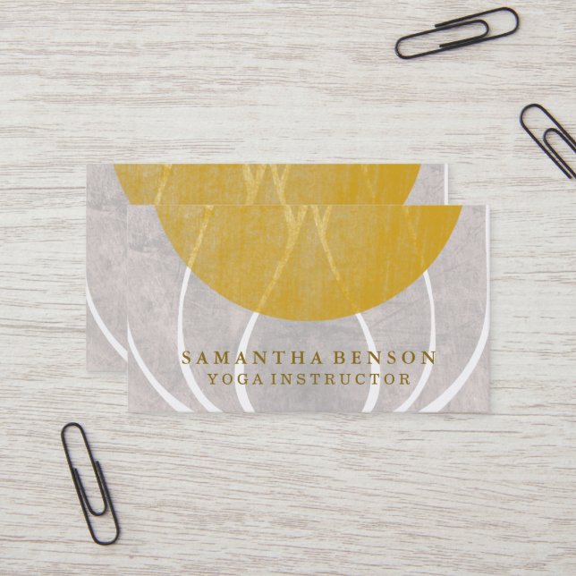 Lotus Flower Logo Yoga Instructor Gold Circle  Business Card (Front/Back In Situ)