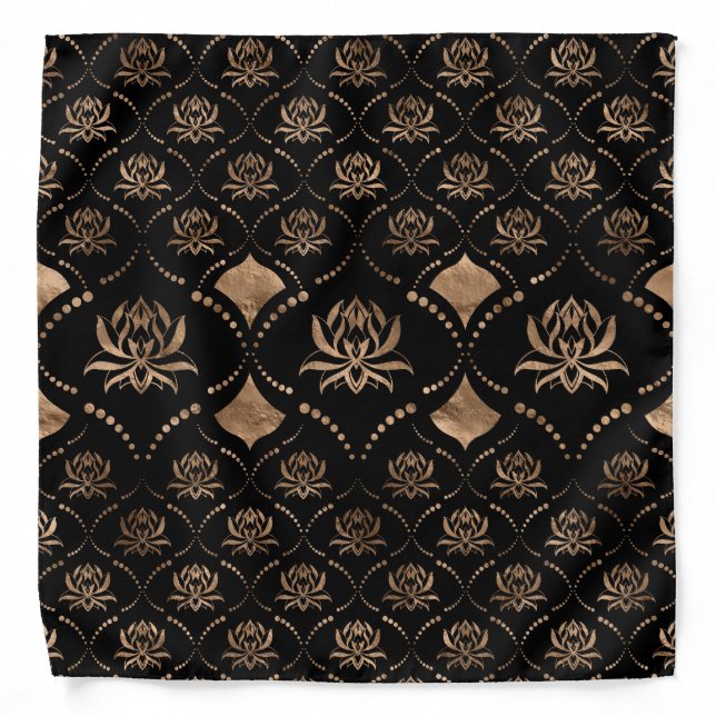 Lotus Flower Luxury ornament - black and gold Bandana (Front)