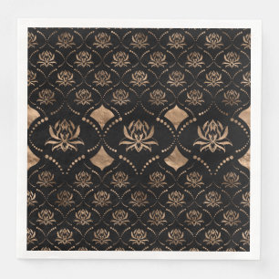 Lotus Flower Luxury ornament - black and gold Paper Dinner Napkins