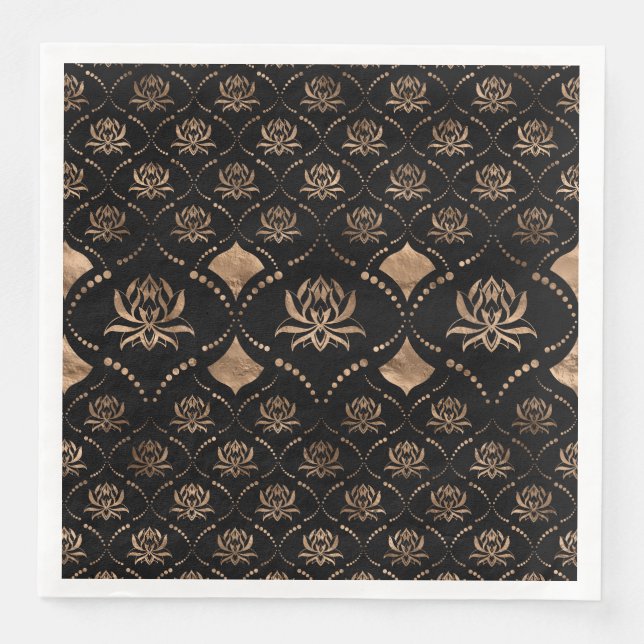 Lotus Flower Luxury ornament - black and gold Paper Dinner Napkins (Front)