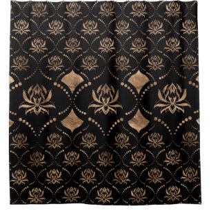 Lotus Flower Luxury ornament - black and gold Shower Curtain