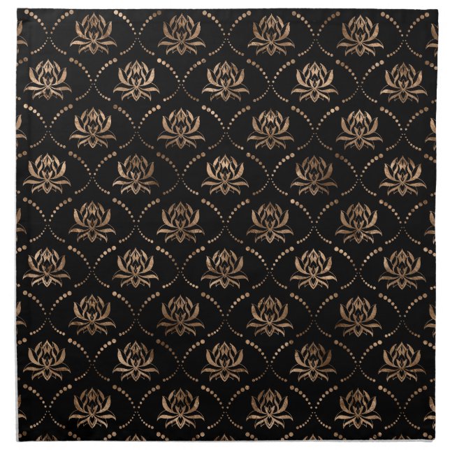 Lotus Flower Luxury pattern - black and gold Cloth Napkin (Front)
