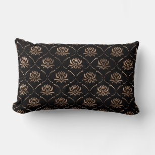 Lotus Flower Luxury pattern - black and gold Lumbar Pillow