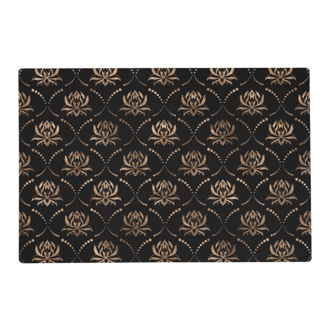 Lotus Flower Luxury pattern - black and gold Placemat (Front)