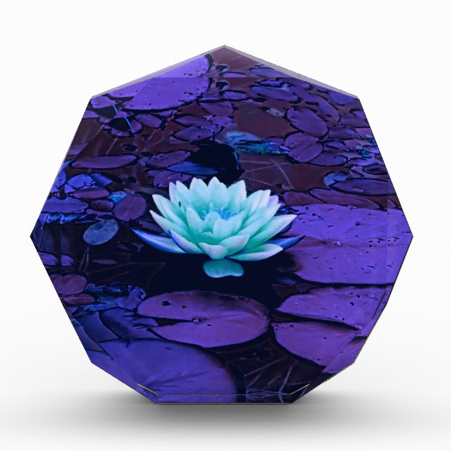 Lotus Flower Magical Purple Blue Turquoise Floral Acrylic Award (Front)
