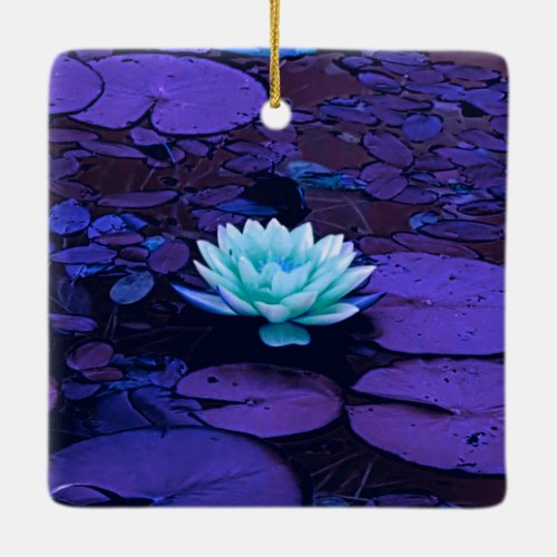 Lotus Flower Magical Purple Blue Turquoise Floral Ceramic Ornament