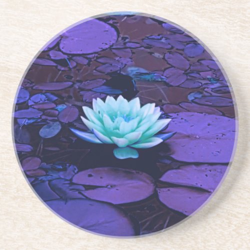 Lotus Flower Magical Purple Blue Turquoise Floral Coaster