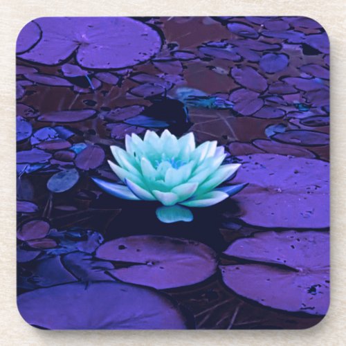 Lotus Flower Magical Purple Blue Turquoise Floral Drink Coaster