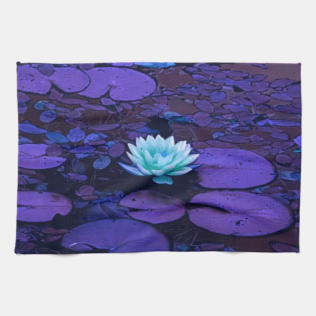 Lotus Flower Magical Purple Blue Turquoise Floral Towel (Horizontal)