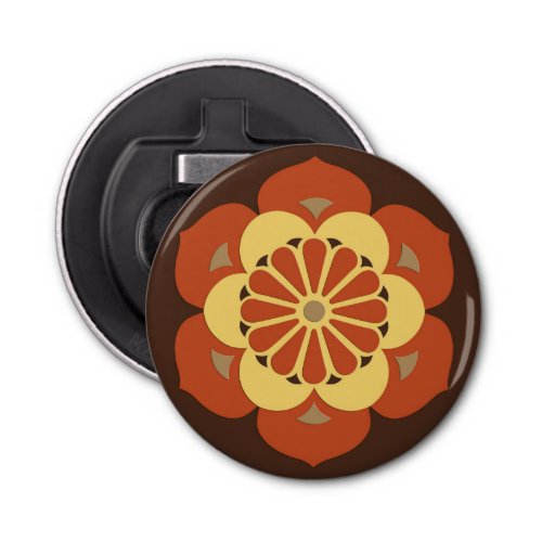 Lotus Flower Mandala Brown Rust and Yellow Bottle Opener