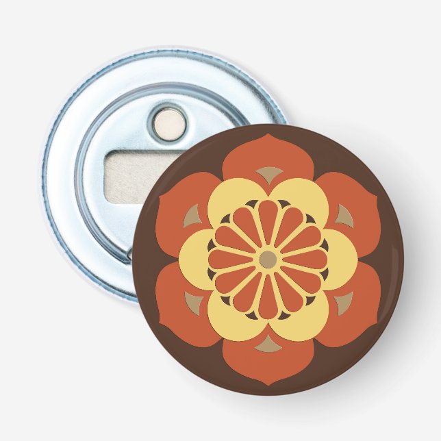 Lotus Flower Mandala, Brown, Rust and Yellow Bottle Opener (Front)