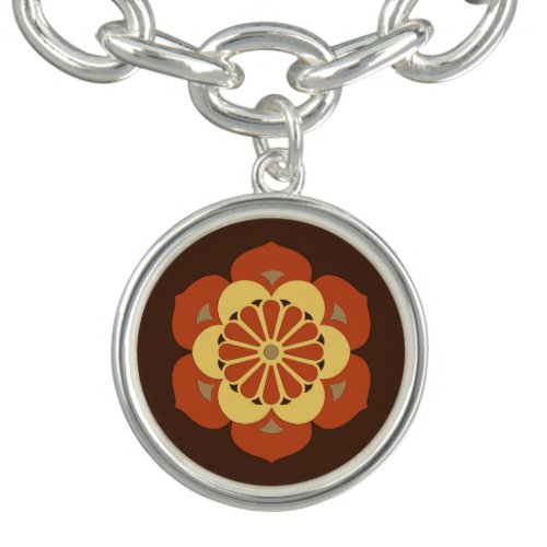 Lotus Flower Mandala Brown Rust and Yellow Bracelet