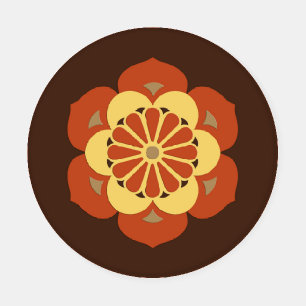 Lotus Flower Mandala, Brown, Rust and Yellow  Coaster Set