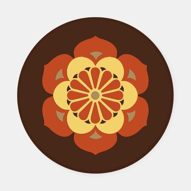 Lotus Flower Mandala, Brown, Rust and Yellow  Coaster Set (Single)