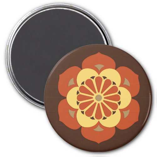 Lotus Flower Mandala Brown Rust and Yellow Magnet