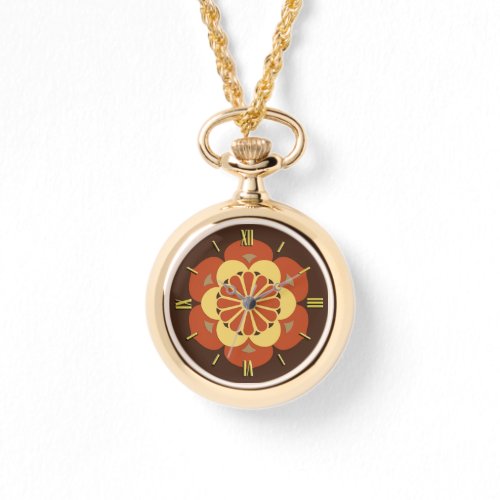 Lotus Flower Mandala Brown Rust and Yellow Watch