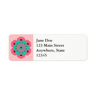 Lotus Flower Mandala, Coral Pink and Turquoise Label