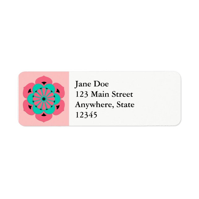 Lotus Flower Mandala, Coral Pink and Turquoise Label (Front)