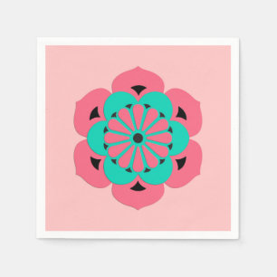 Lotus Flower Mandala, Coral Pink and Turquoise Napkins