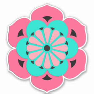 Lotus Flower Mandala, Coral Pink and Turquoise Sticker